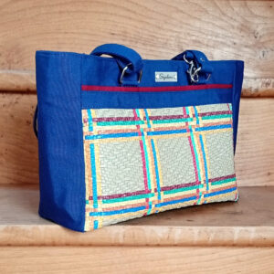 Sac Lorène (2 en 1) à carreaux et uni bleu marine