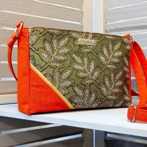 Sac Emma kaki feuilles dorées et uni orange