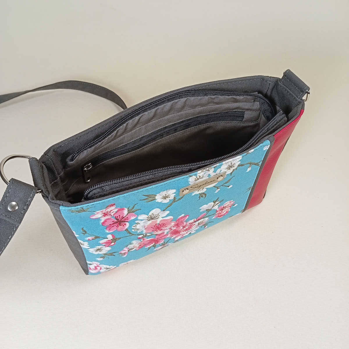 Sac "Emmie" cerisier du japon, bande rose et gris – Image 4