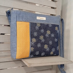 Sac « Dona » jean&rsquo;s à fleurs, doré et bleu clair