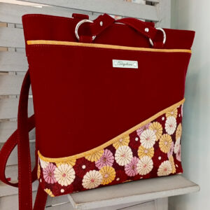 Sac « Zéna » bordeaux avec bande ondulée de fleurs