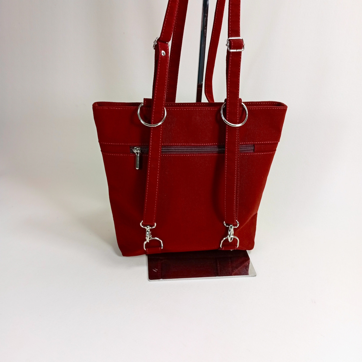 Sac "Zéna" bordeaux avec bande ondulée de fleurs – Image 5
