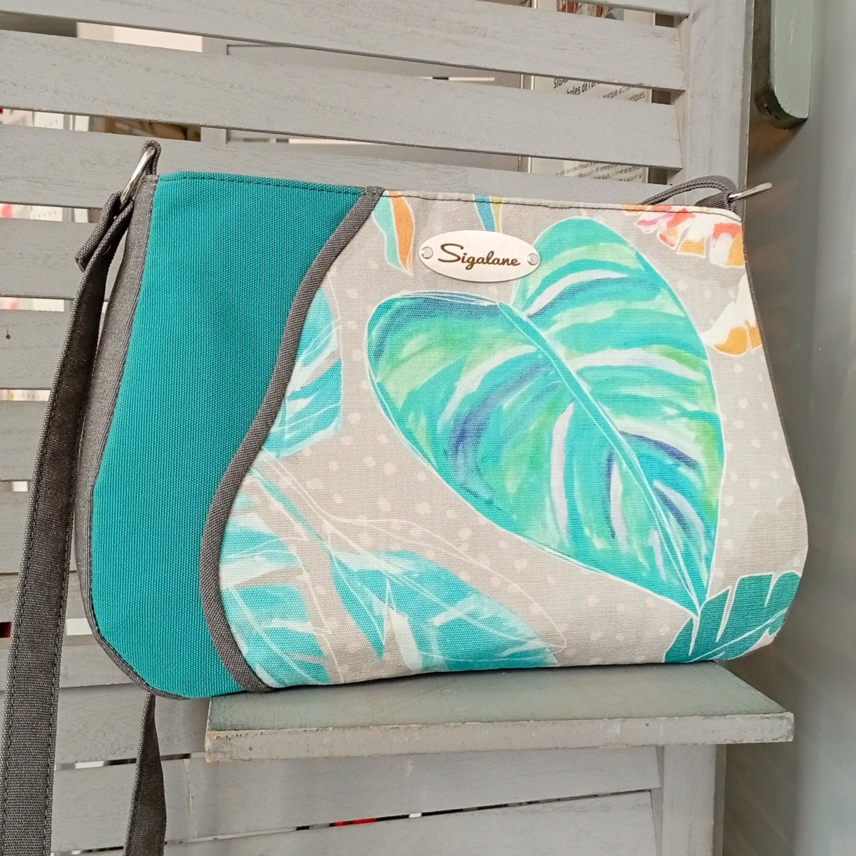 sigalane-sac-Justine-feuille-vert-et-uni-gris