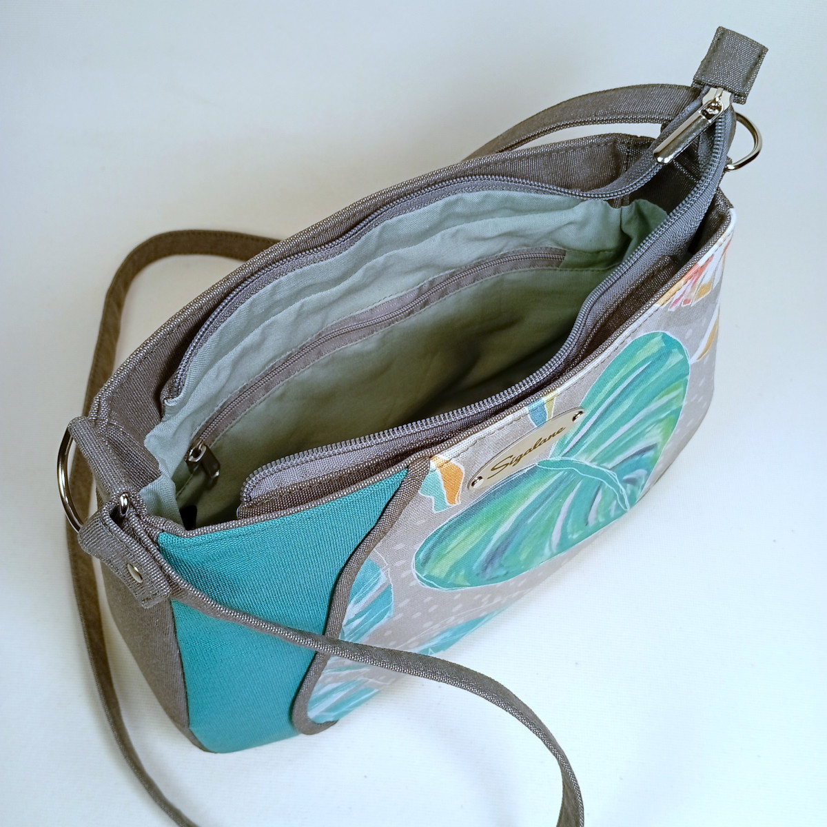 sac "Justine" feuille, vert et uni gris – Image 5