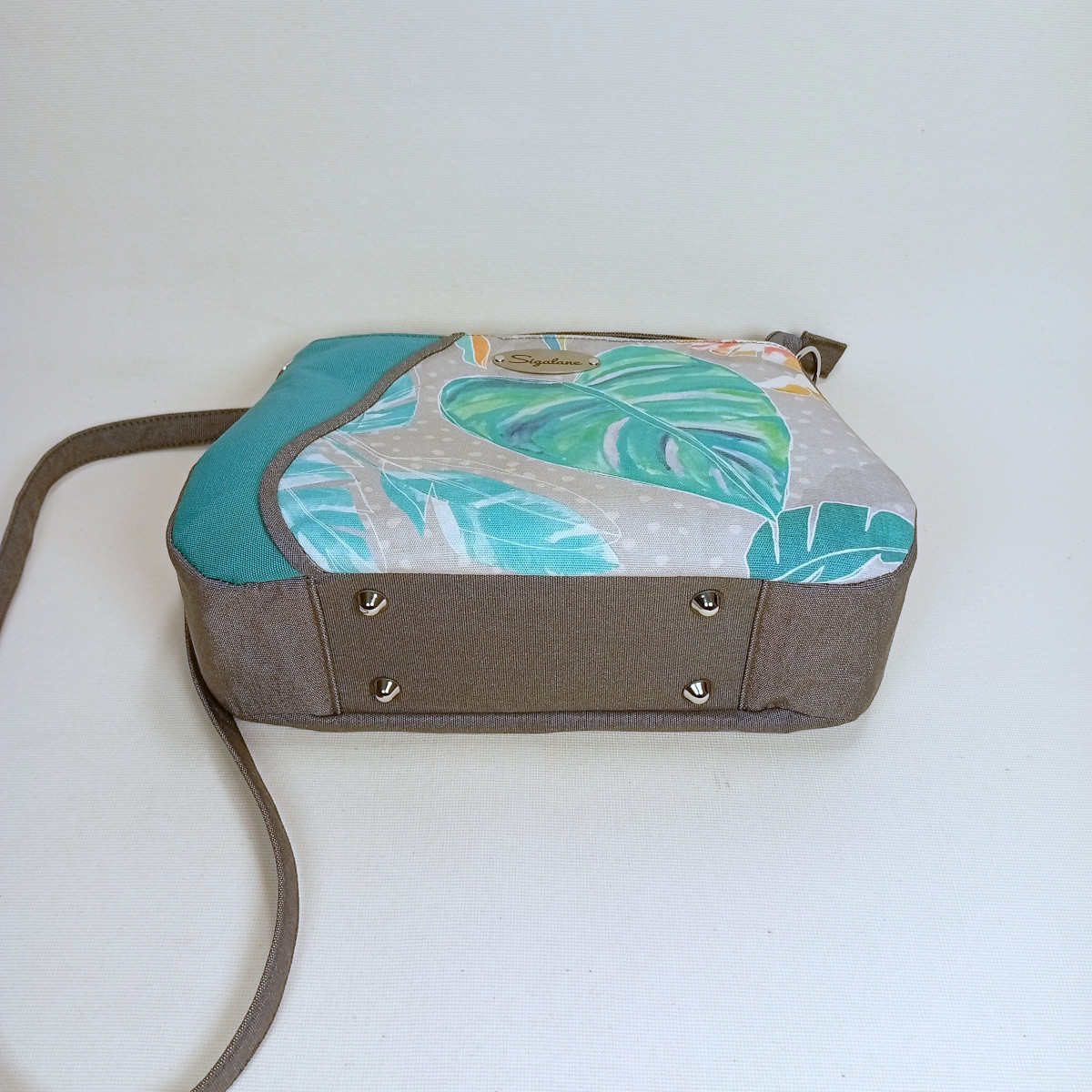 sac "Justine" feuille, vert et uni gris – Image 6